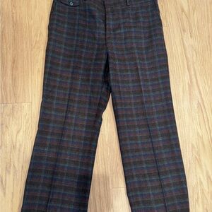 Vintage Pleated Plaid Trousers (Blue, Black, Green, Red pattern)